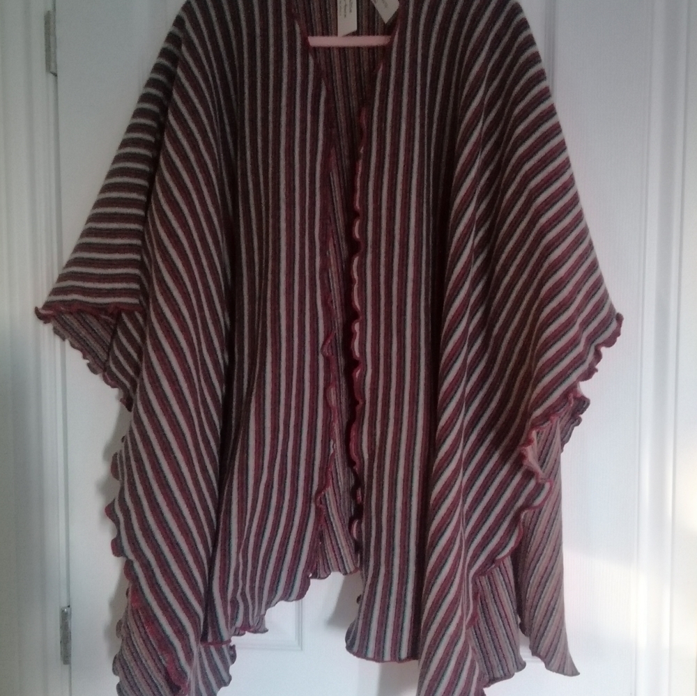 NWT Italian Line reversible double-face 80%wool Ruana Wrap